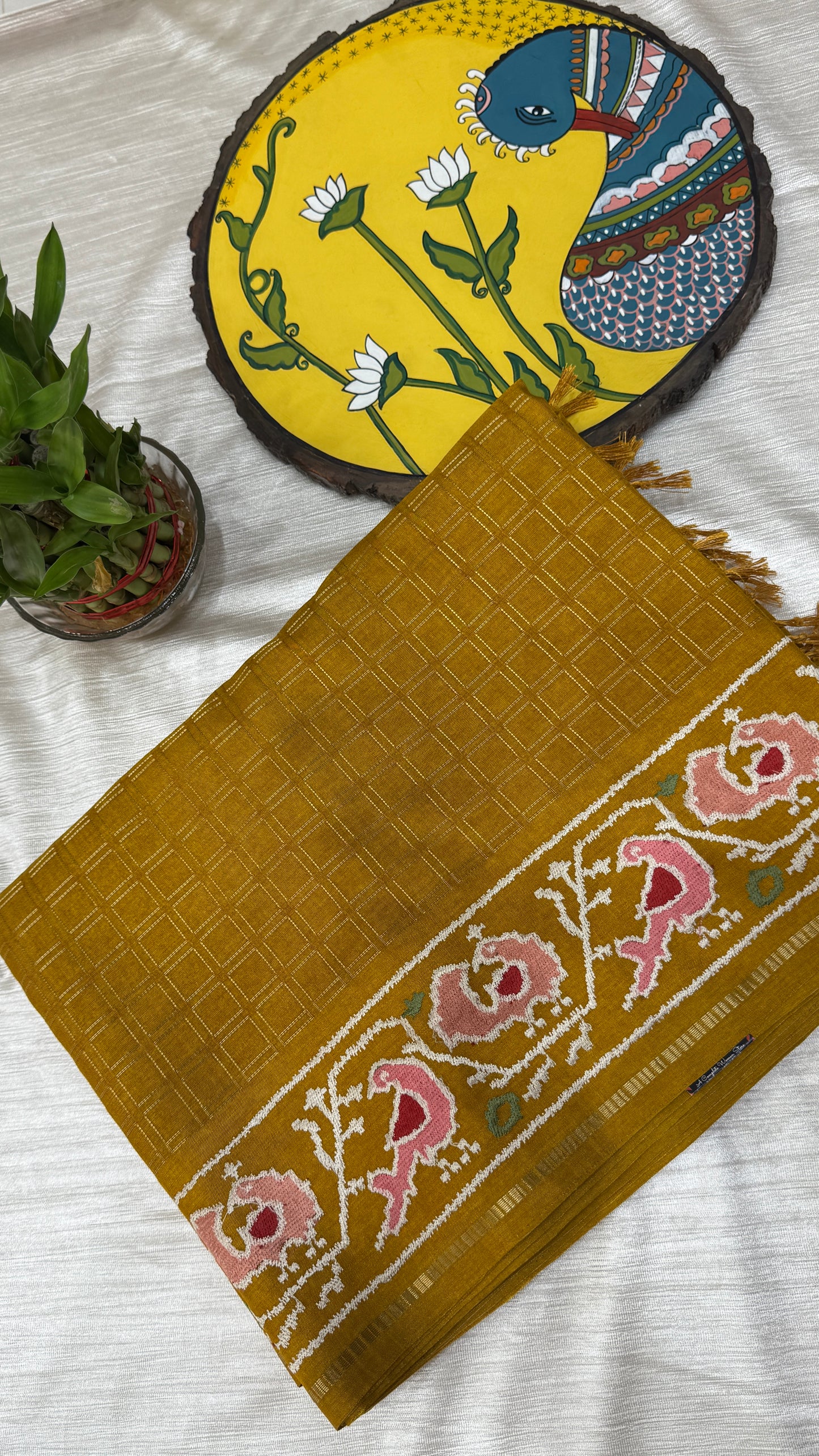 Semi Tussar With Petit Point Embroidery Border