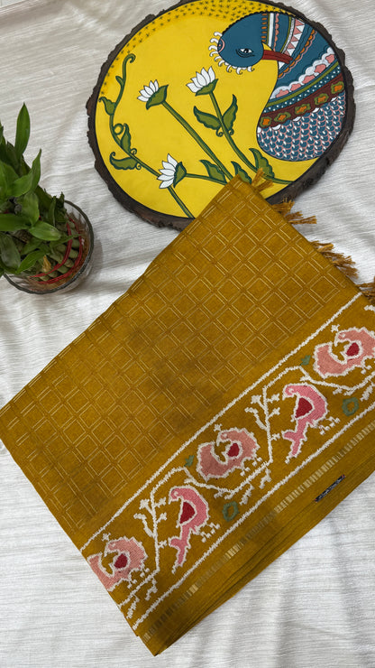 Semi Tussar With Petit Point Embroidery Border