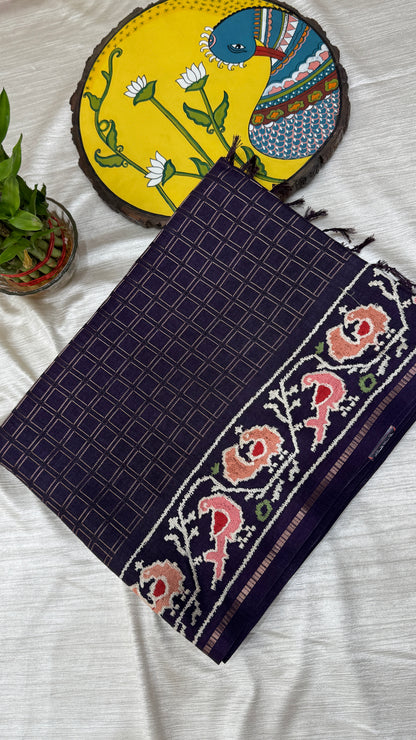 Semi Tussar With Petit Point Embroidery Border