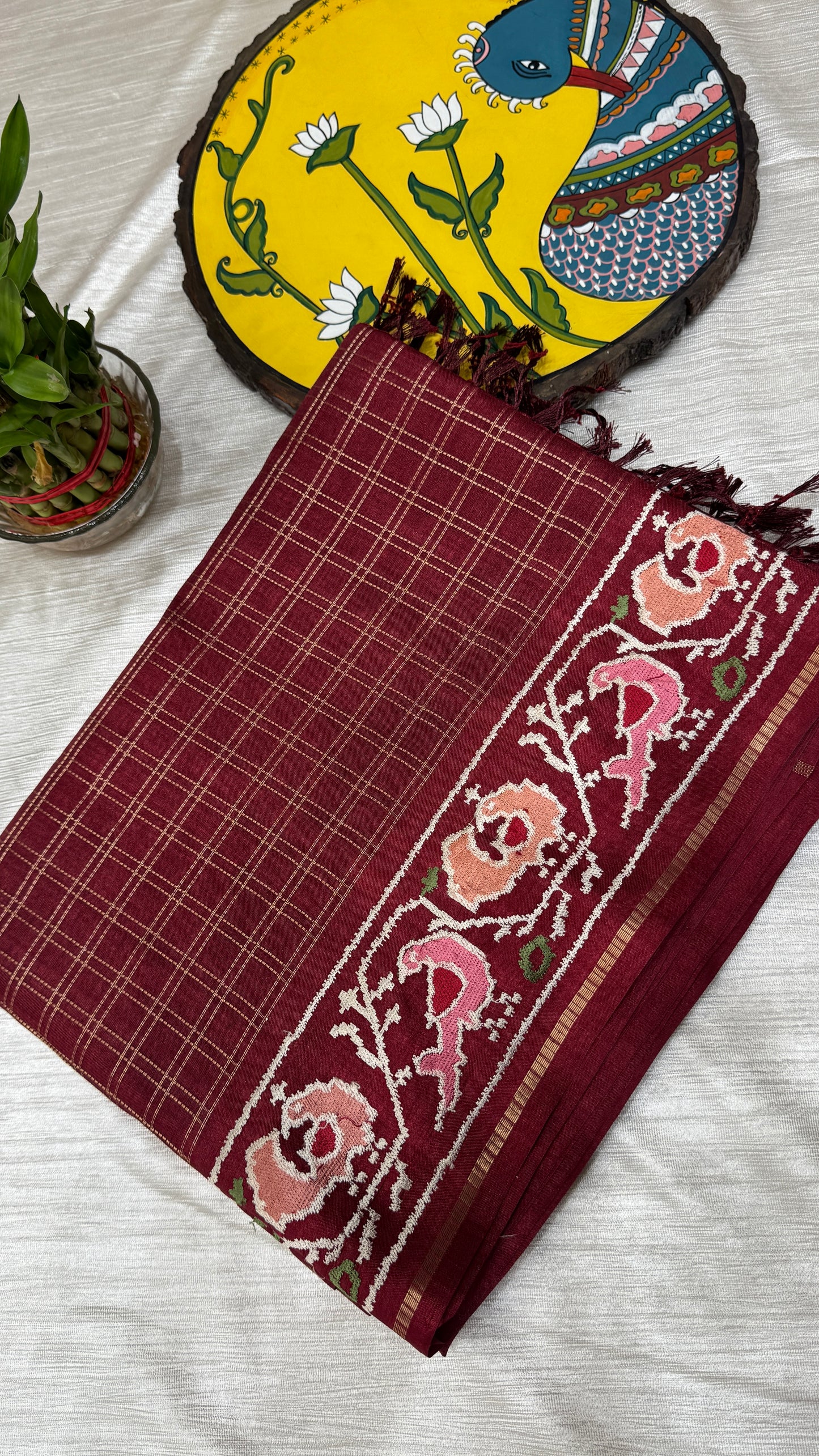 Semi Tussar With Petit Point Embroidery Border