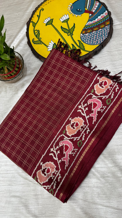 Semi Tussar With Petit Point Embroidery Border