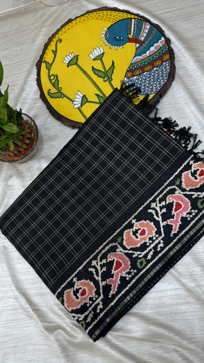 Semi Tussar With Petit Point Embroidery Border