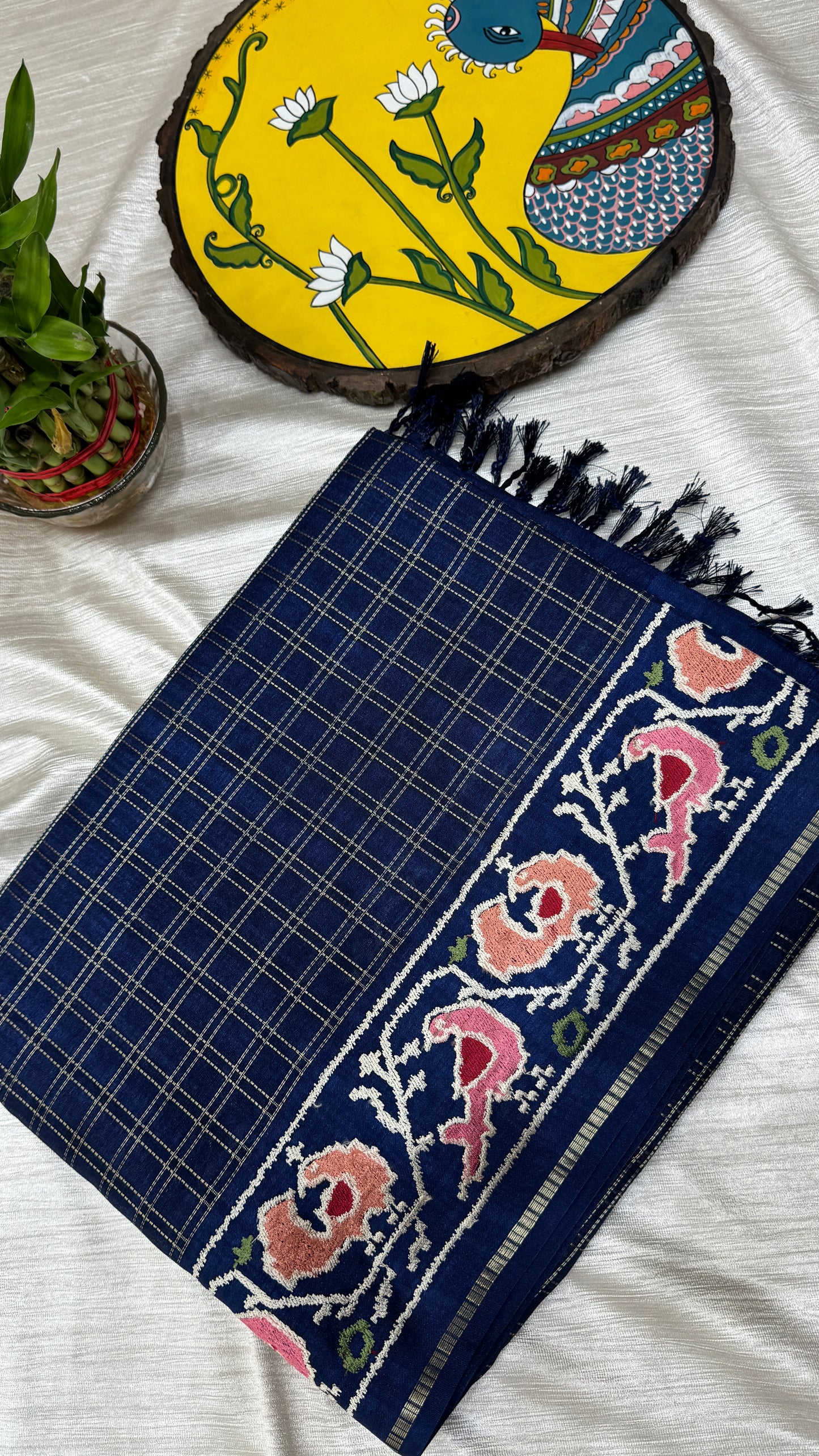 Semi Tussar With Petit Point Embroidery Border