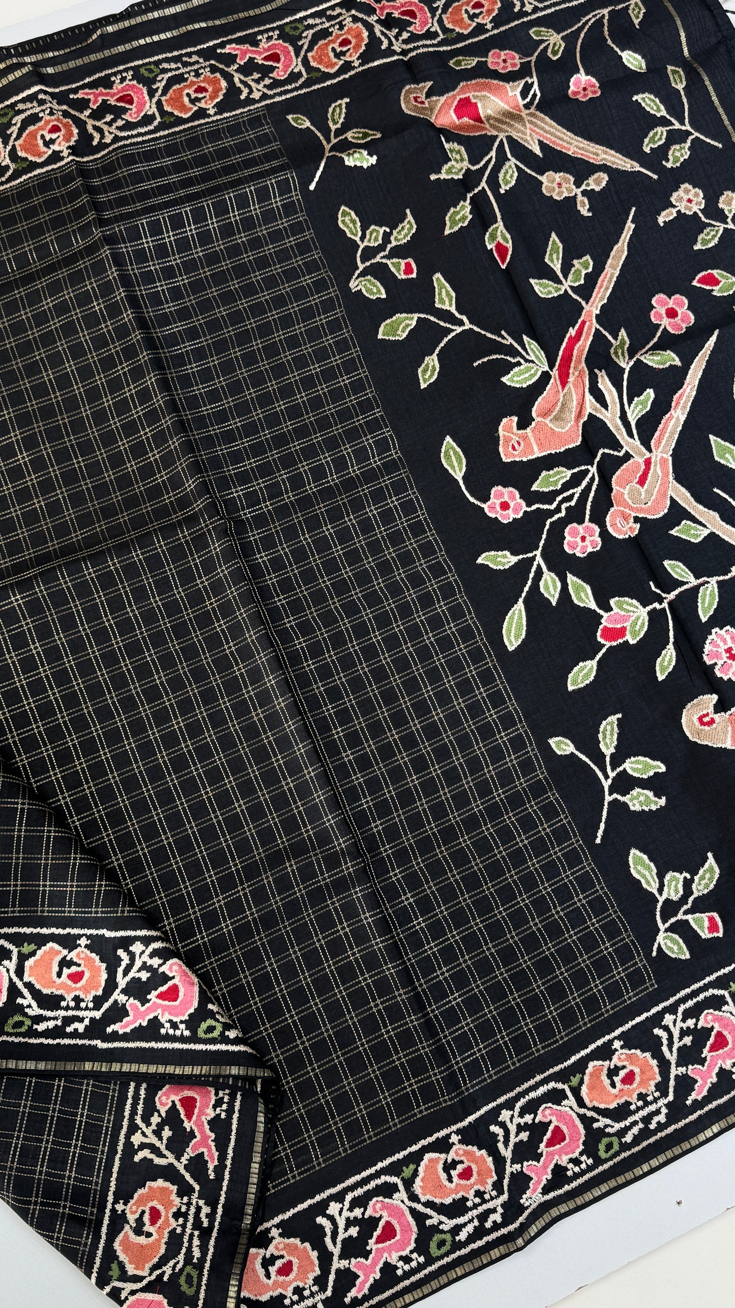 Semi Tussar With Petit Point Embroidery Border