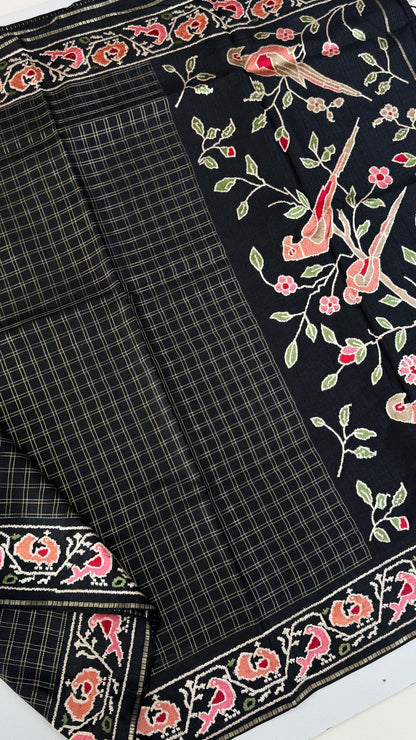 Semi Tussar With Petit Point Embroidery Border