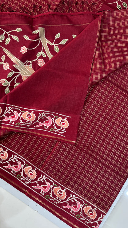 Semi Tussar With Petit Point Embroidery Border