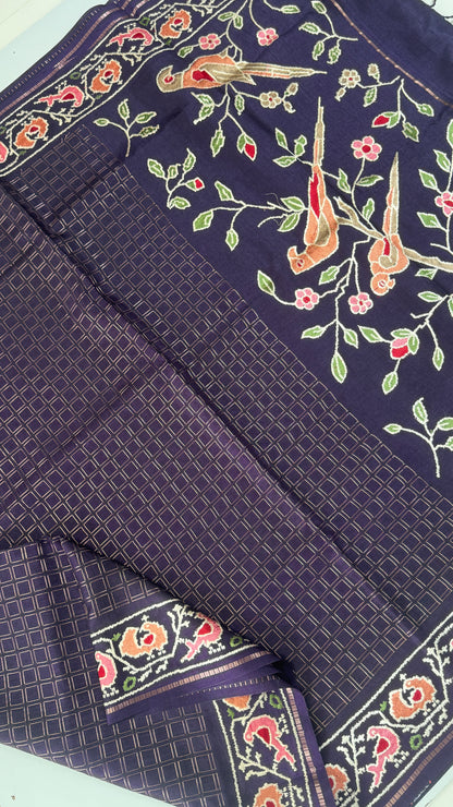 Semi Tussar With Petit Point Embroidery Border