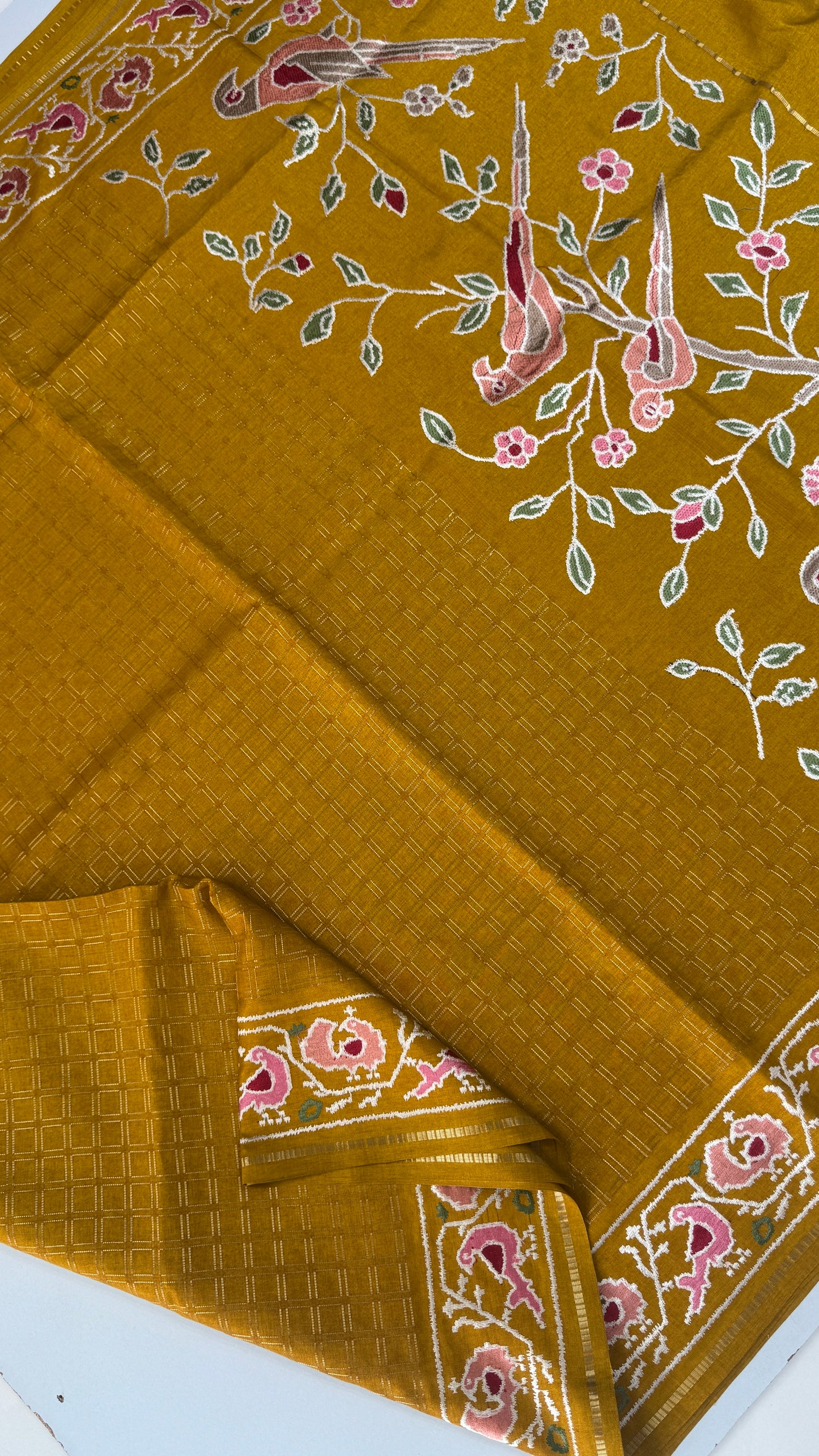 Semi Tussar With Petit Point Embroidery Border