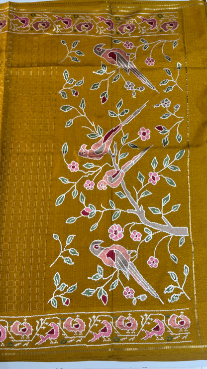 Semi Tussar With Petit Point Embroidery Border