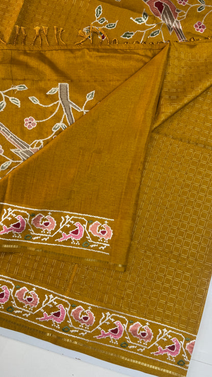 Semi Tussar With Petit Point Embroidery Border
