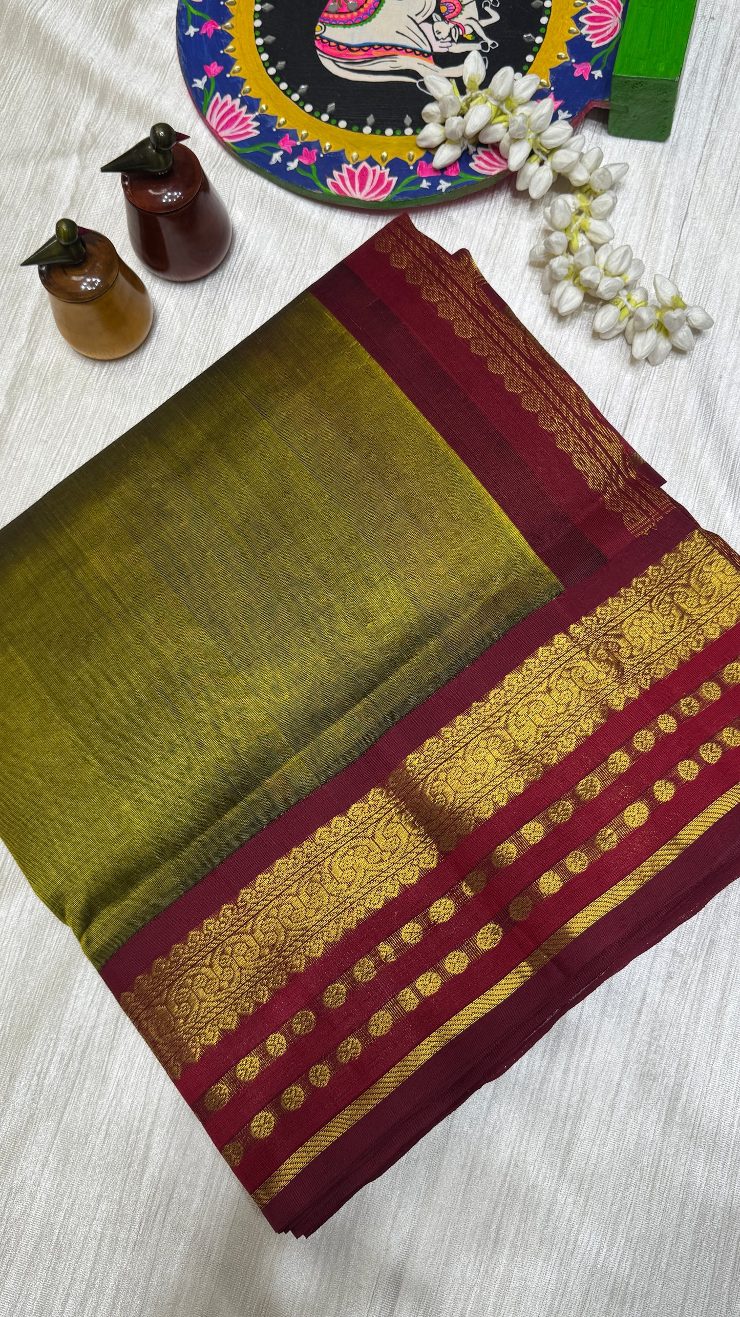 Plain Pure Silk Cotton Saree with Korvai Border