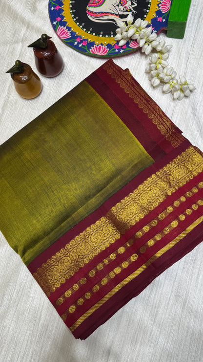 Plain Pure Silk Cotton Saree with Korvai Border