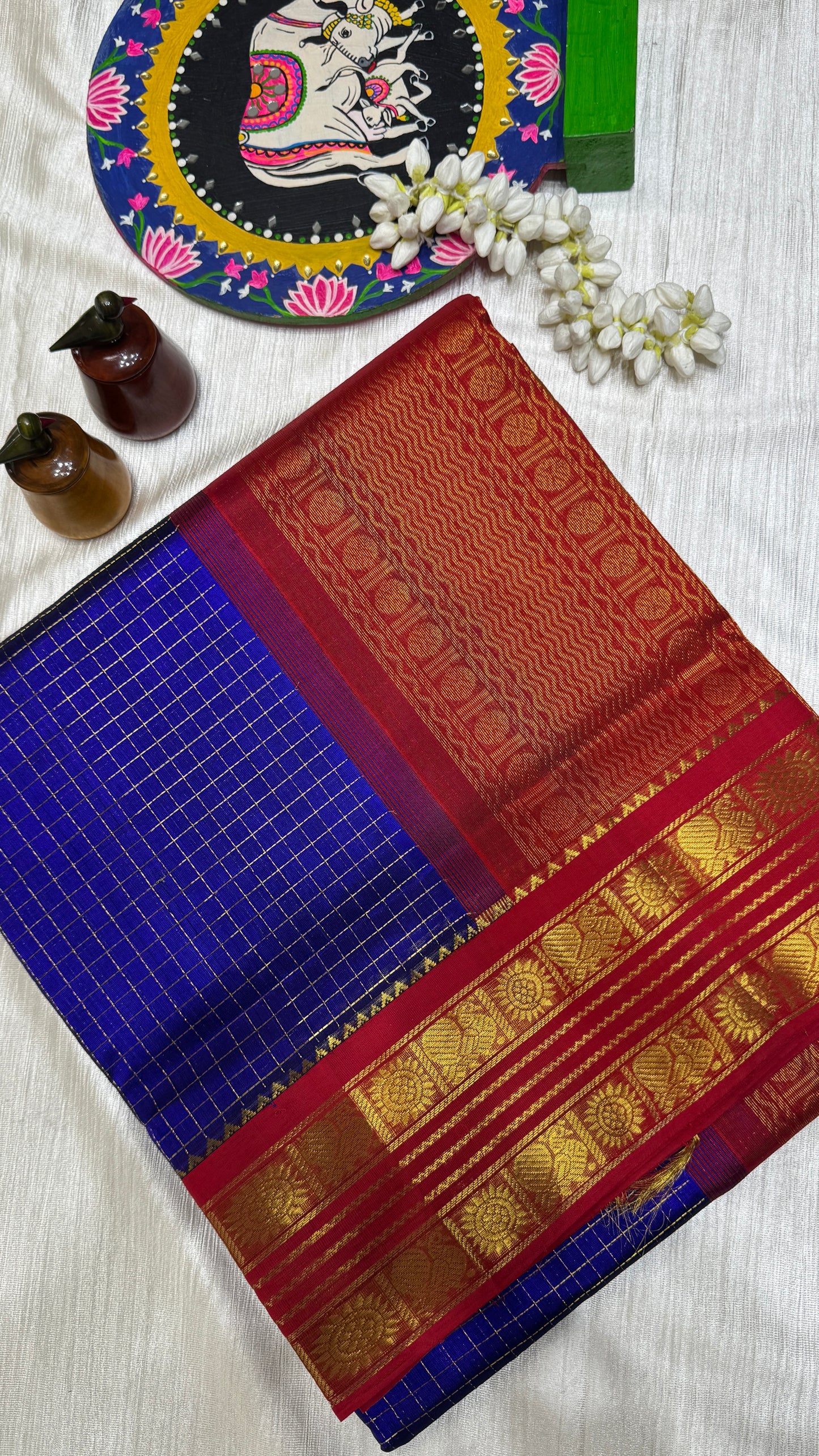 Zari Checks Pure Silk Cotton Saree with Korvai Border
