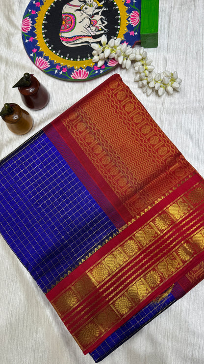 Zari Checks Pure Silk Cotton Saree with Korvai Border