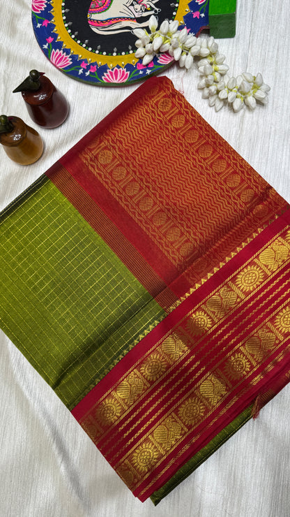 Zari Checks Pure Silk Cotton Saree with Korvai Border