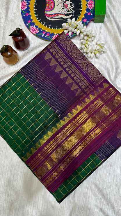Zari Checks Pure Silk Cotton Saree with Korvai Border