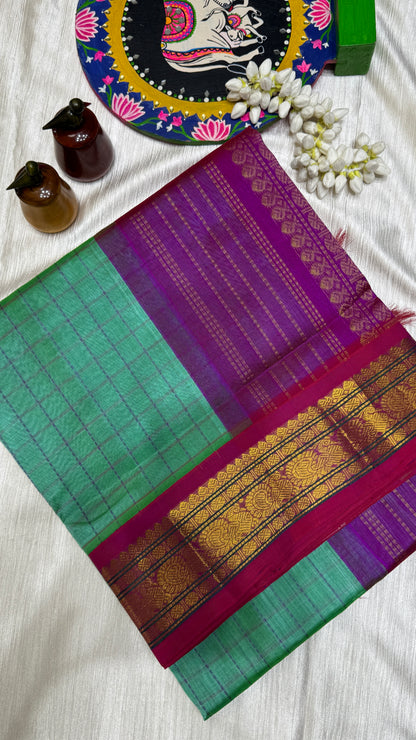 Zari Checks Pure Silk Cotton Saree with Korvai Border