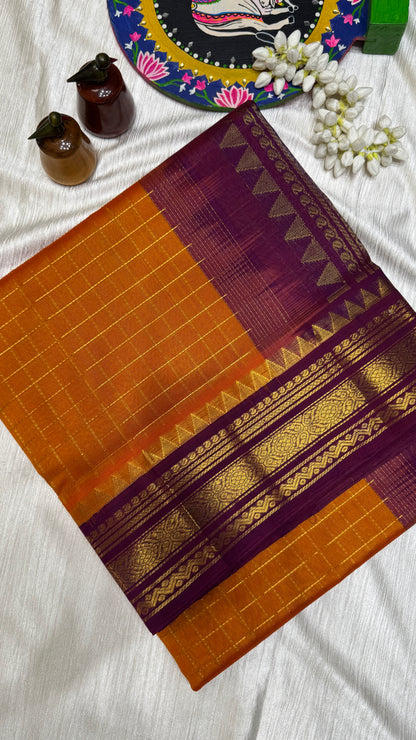 Zari Checks Pure Silk Cotton Saree with Korvai Border