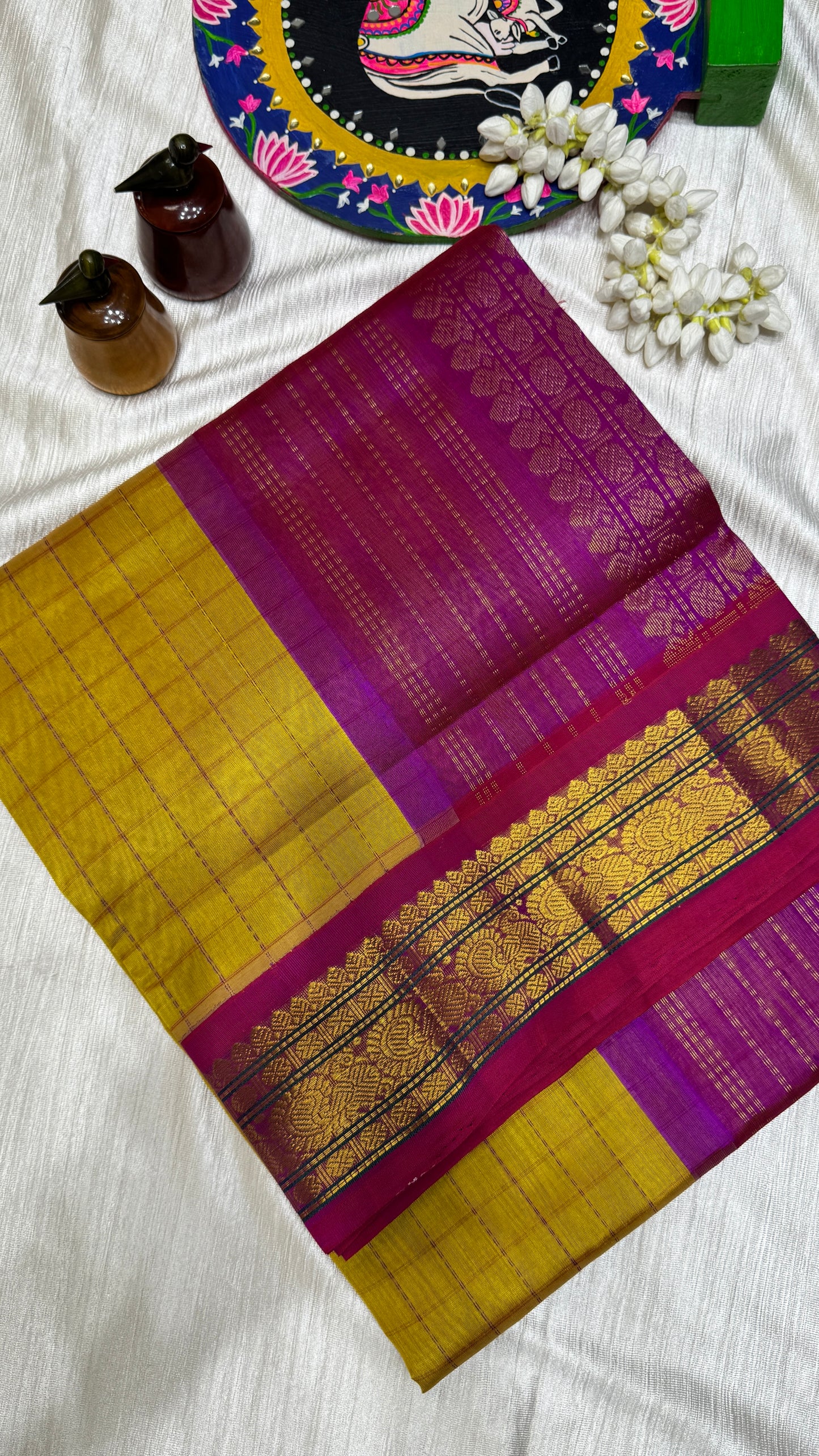 Zari Checks Pure Silk Cotton Saree with Korvai Border