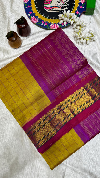 Zari Checks Pure Silk Cotton Saree with Korvai Border