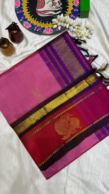 Pure Silk Cotton Saree with Korvai Border