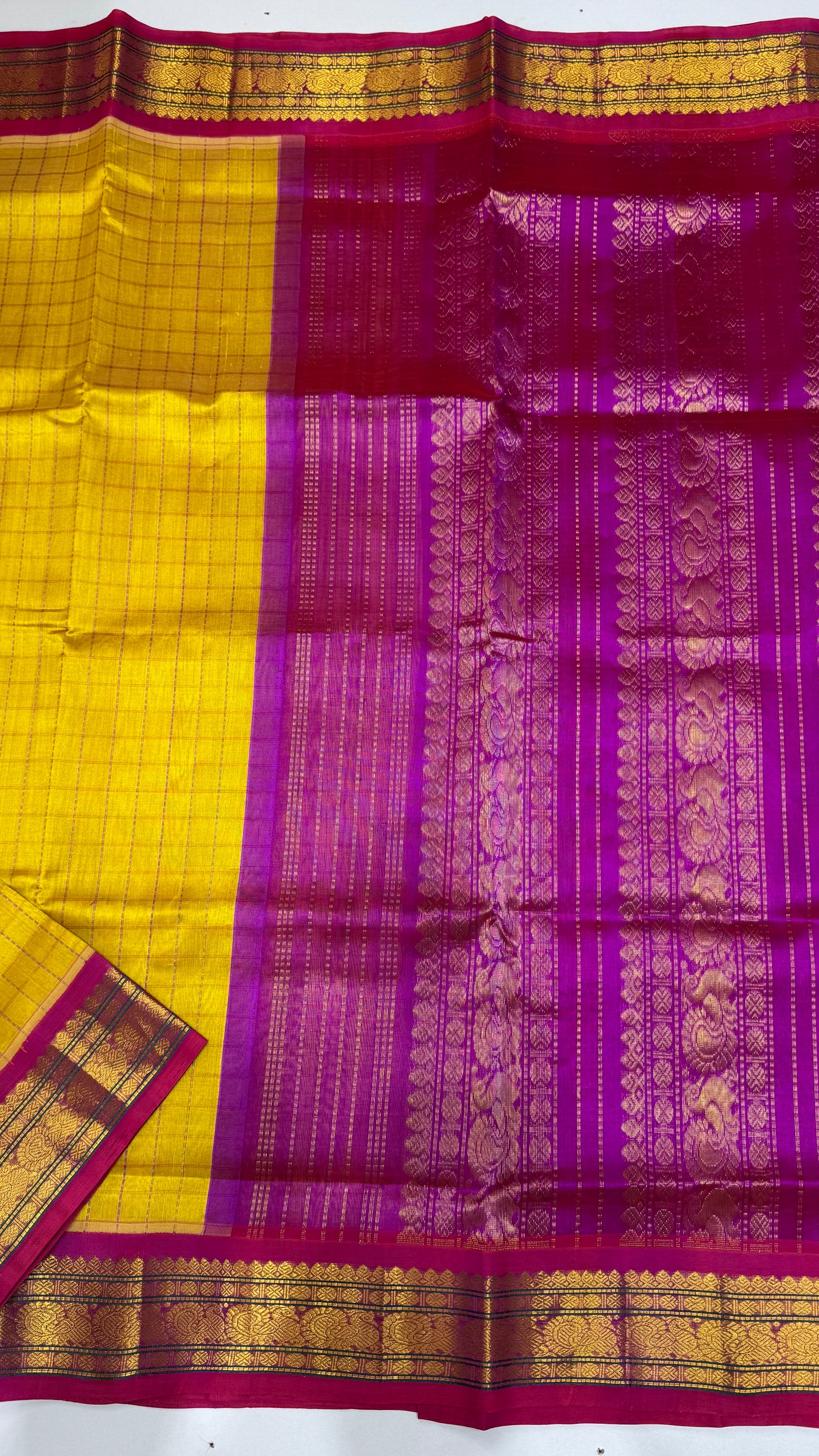 Zari Checks Pure Silk Cotton Saree with Korvai Border