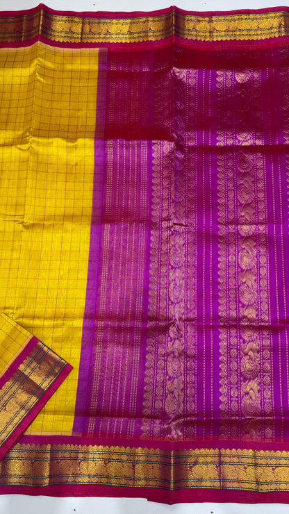 Zari Checks Pure Silk Cotton Saree with Korvai Border