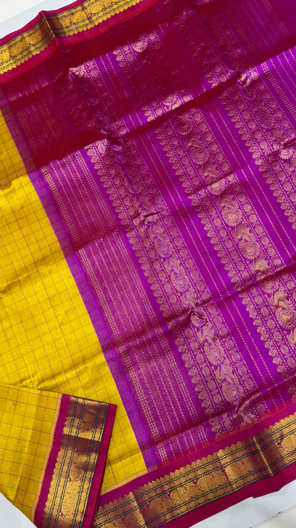 Zari Checks Pure Silk Cotton Saree with Korvai Border