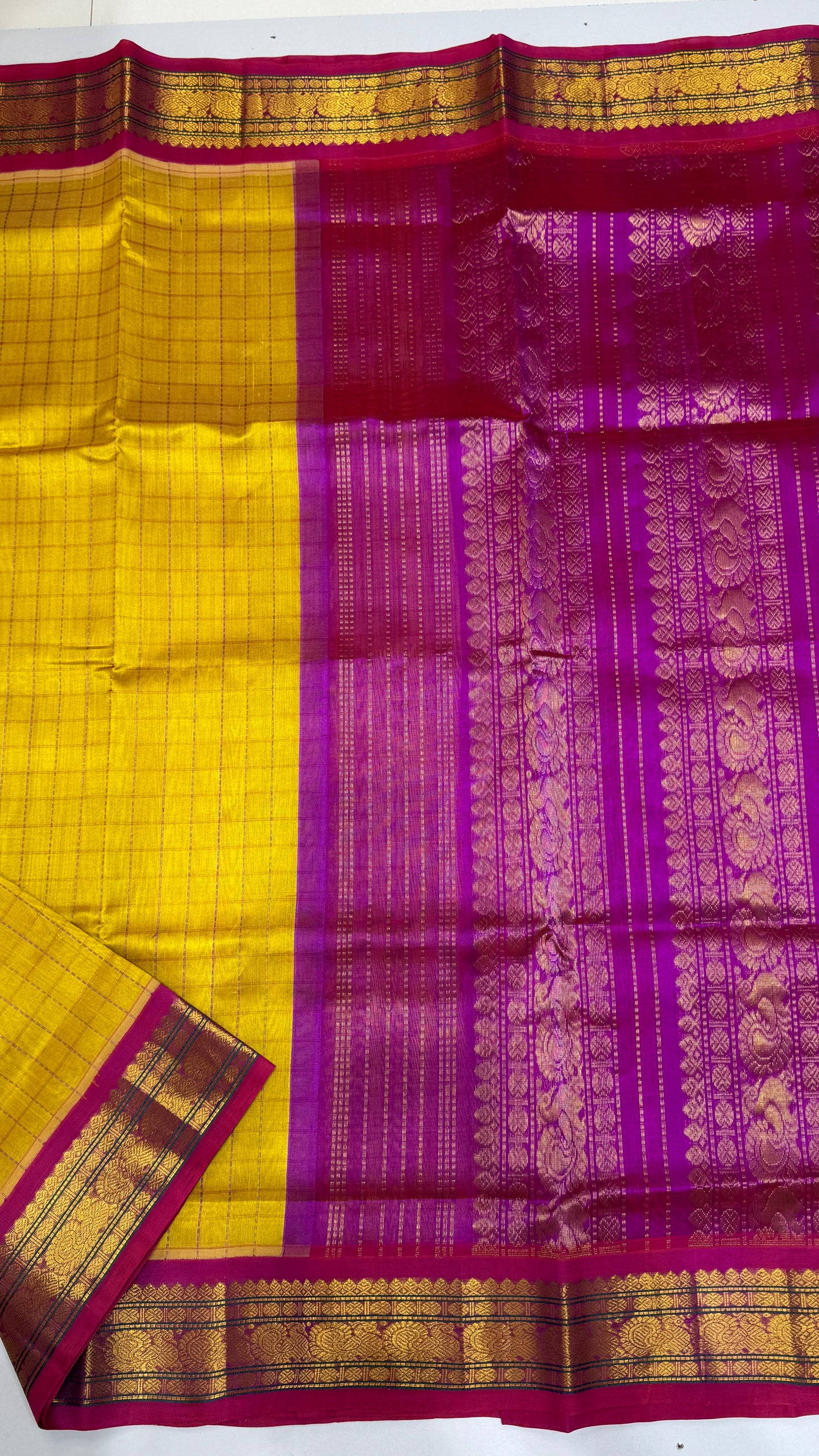 Zari Checks Pure Silk Cotton Saree with Korvai Border