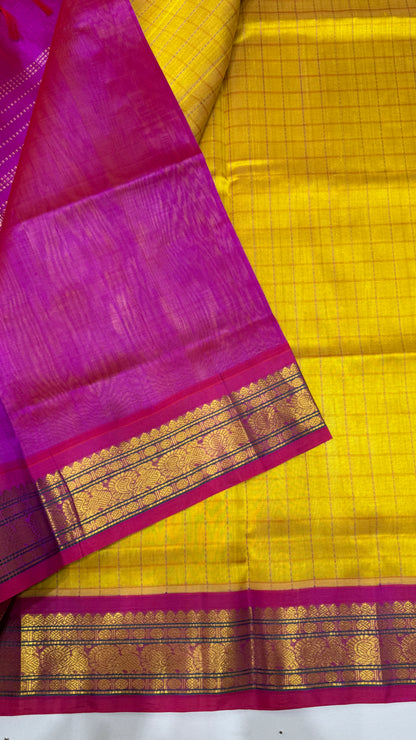 Zari Checks Pure Silk Cotton Saree with Korvai Border