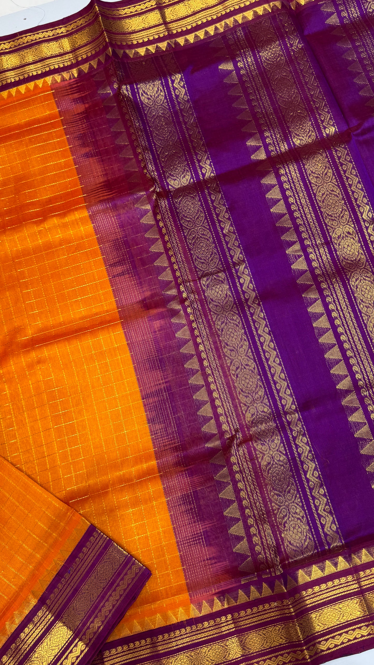 Zari Checks Pure Silk Cotton Saree with Korvai Border