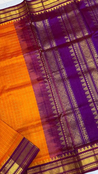 Zari Checks Pure Silk Cotton Saree with Korvai Border