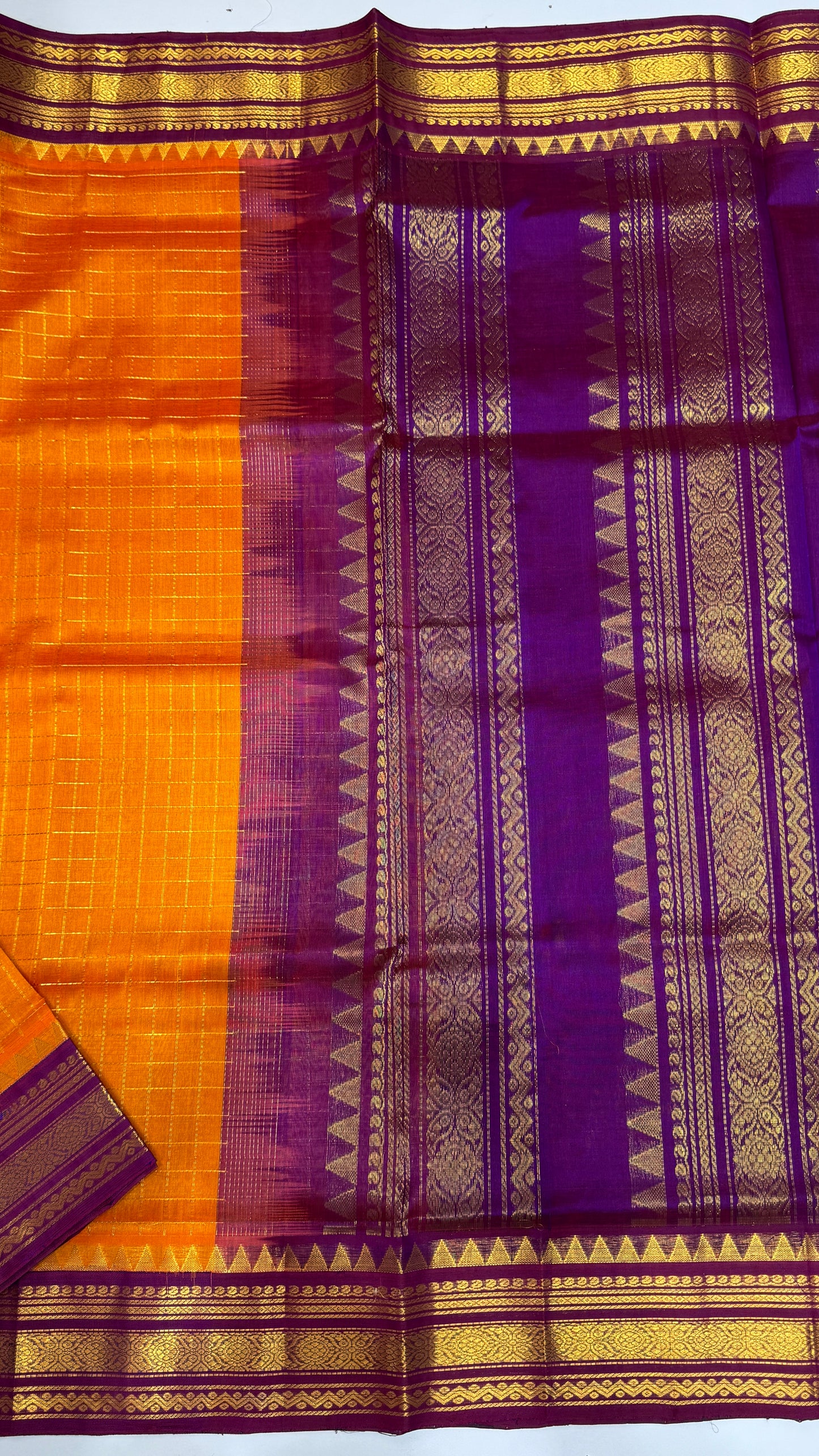 Zari Checks Pure Silk Cotton Saree with Korvai Border