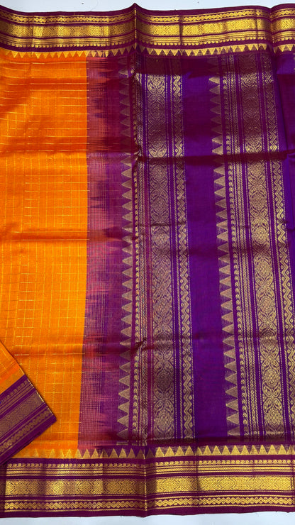 Zari Checks Pure Silk Cotton Saree with Korvai Border