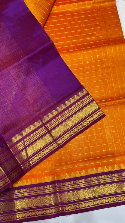 Zari Checks Pure Silk Cotton Saree with Korvai Border