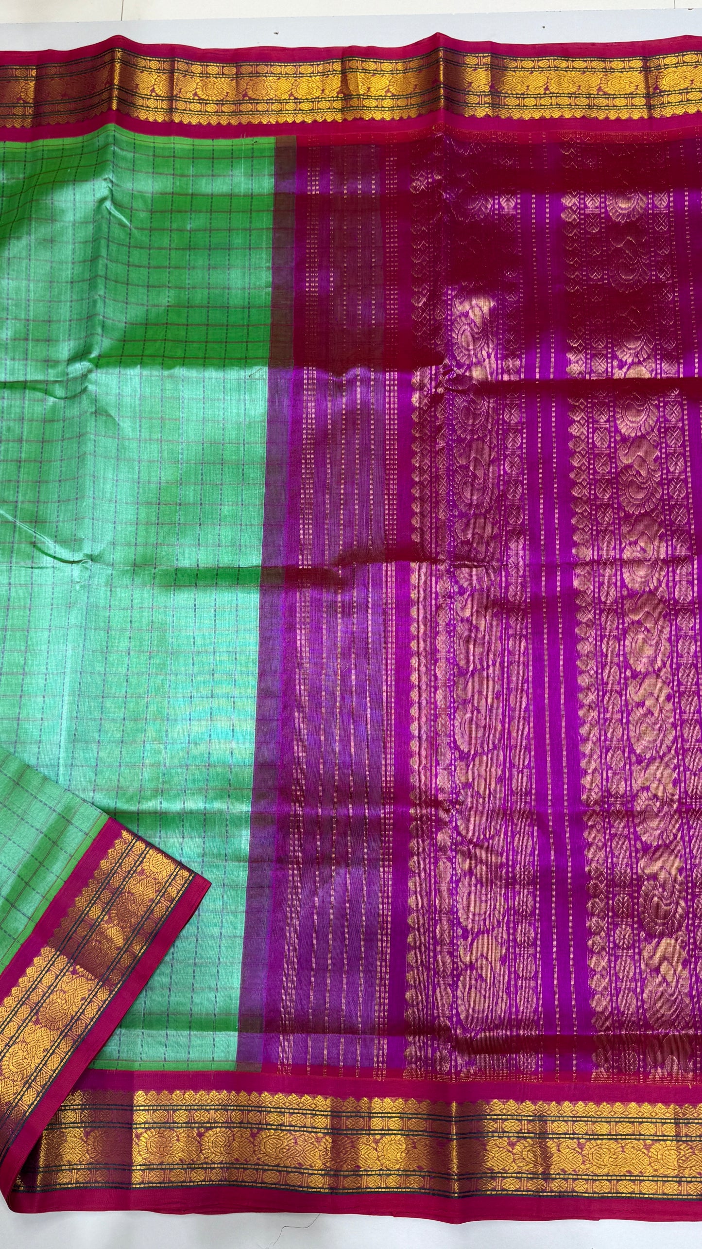 Zari Checks Pure Silk Cotton Saree with Korvai Border