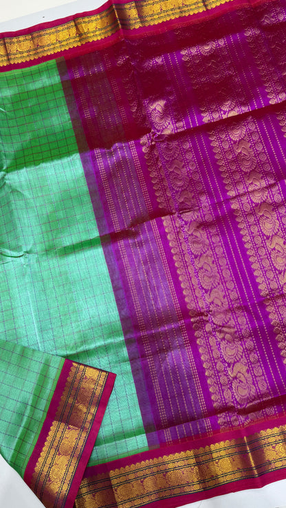 Zari Checks Pure Silk Cotton Saree with Korvai Border