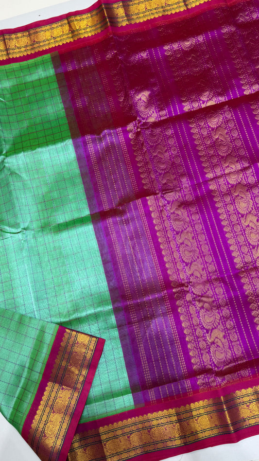 Zari Checks Pure Silk Cotton Saree with Korvai Border