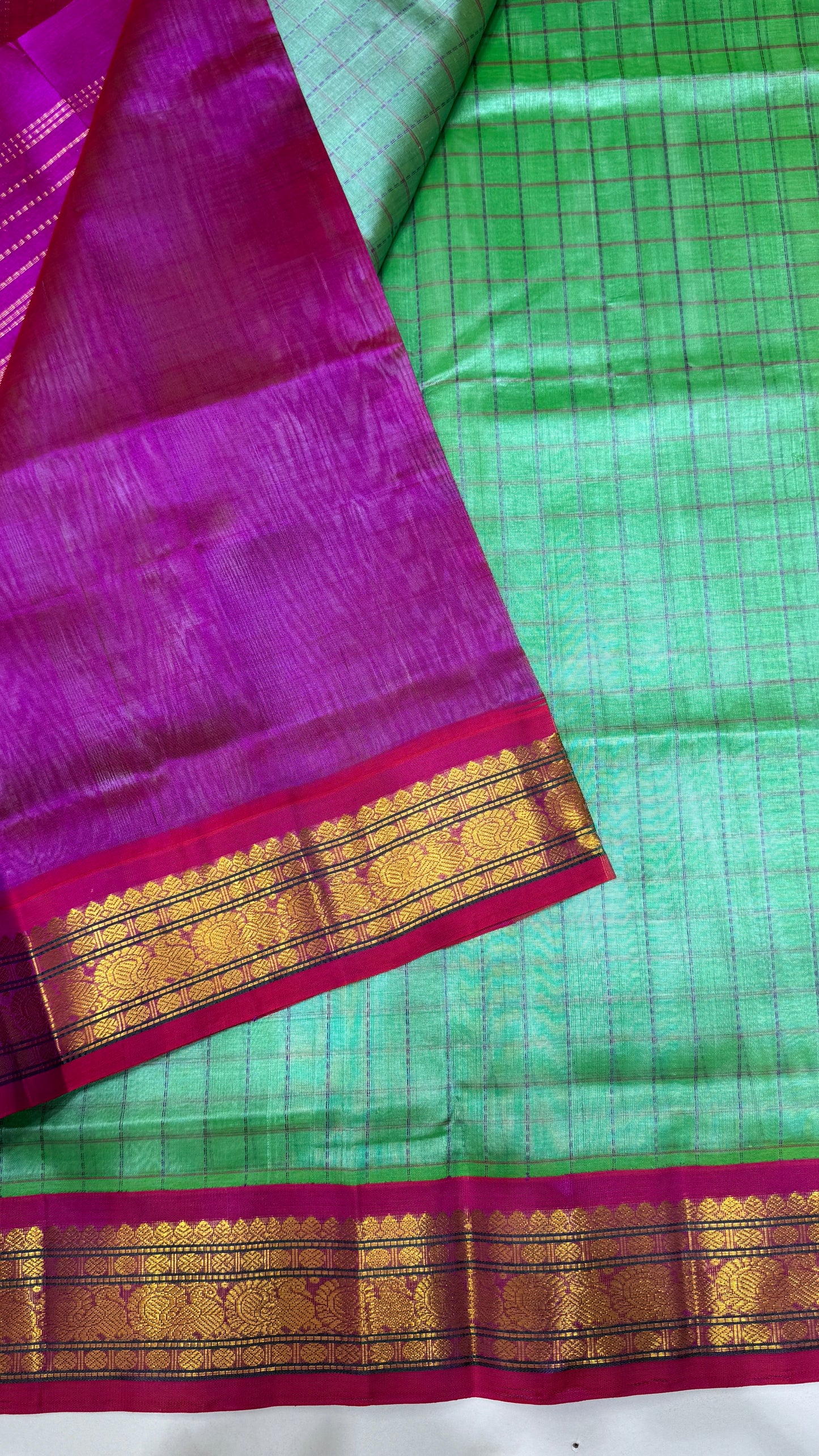 Zari Checks Pure Silk Cotton Saree with Korvai Border