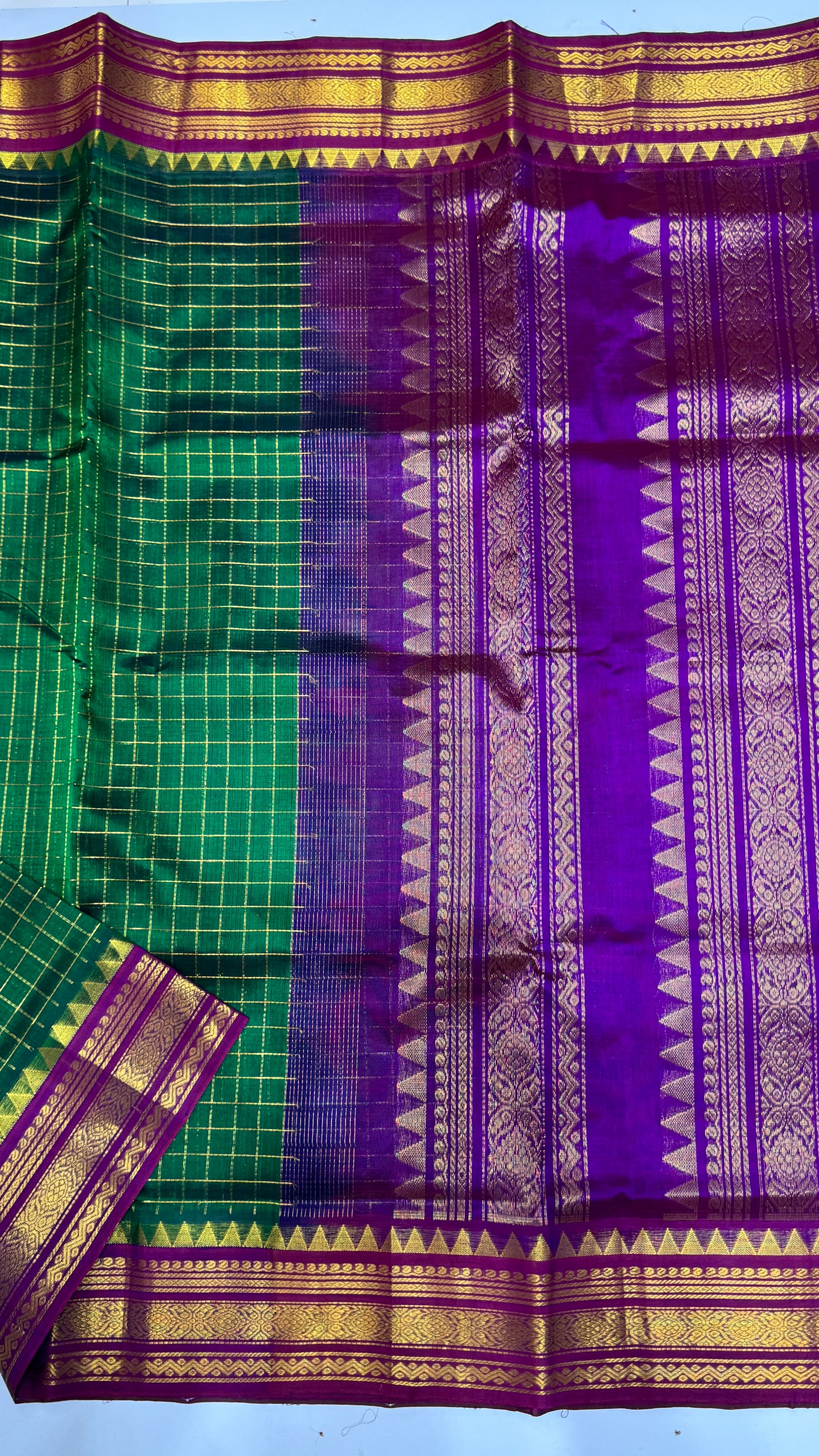 Zari Checks Pure Silk Cotton Saree with Korvai Border