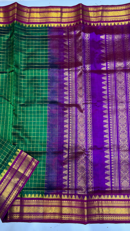 Zari Checks Pure Silk Cotton Saree with Korvai Border