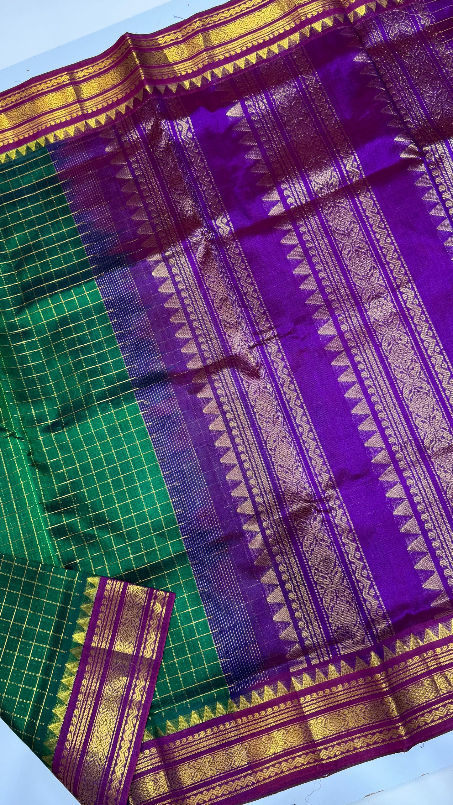 Zari Checks Pure Silk Cotton Saree with Korvai Border