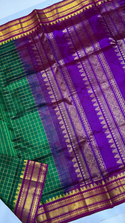 Zari Checks Pure Silk Cotton Saree with Korvai Border