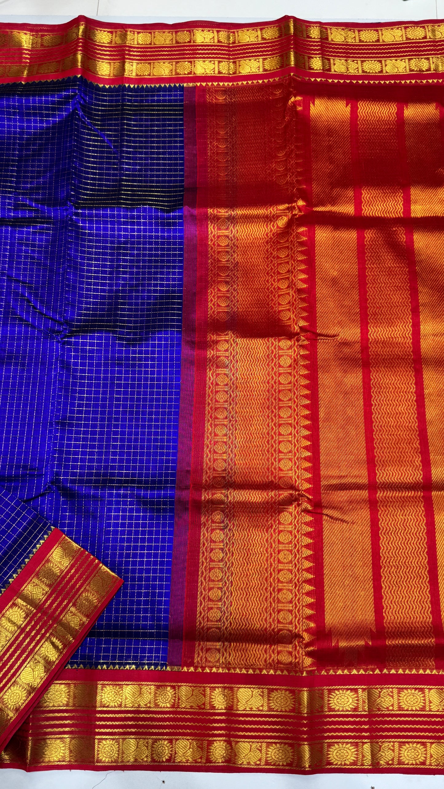 Zari Checks Pure Silk Cotton Saree with Korvai Border