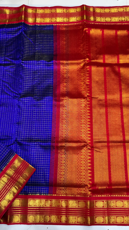 Zari Checks Pure Silk Cotton Saree with Korvai Border