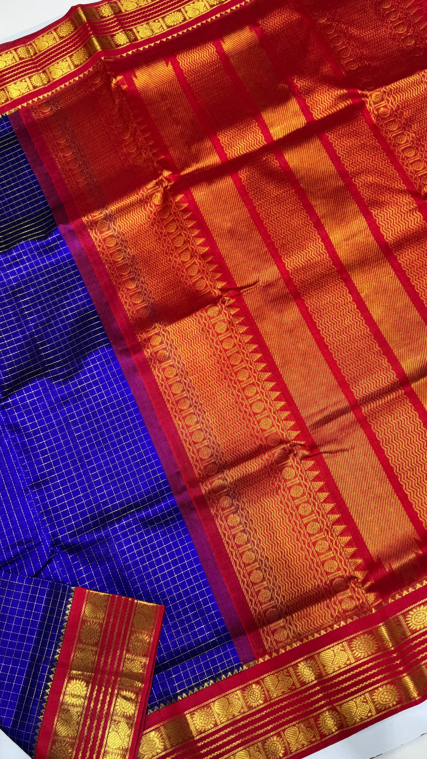 Zari Checks Pure Silk Cotton Saree with Korvai Border
