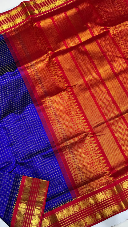 Zari Checks Pure Silk Cotton Saree with Korvai Border