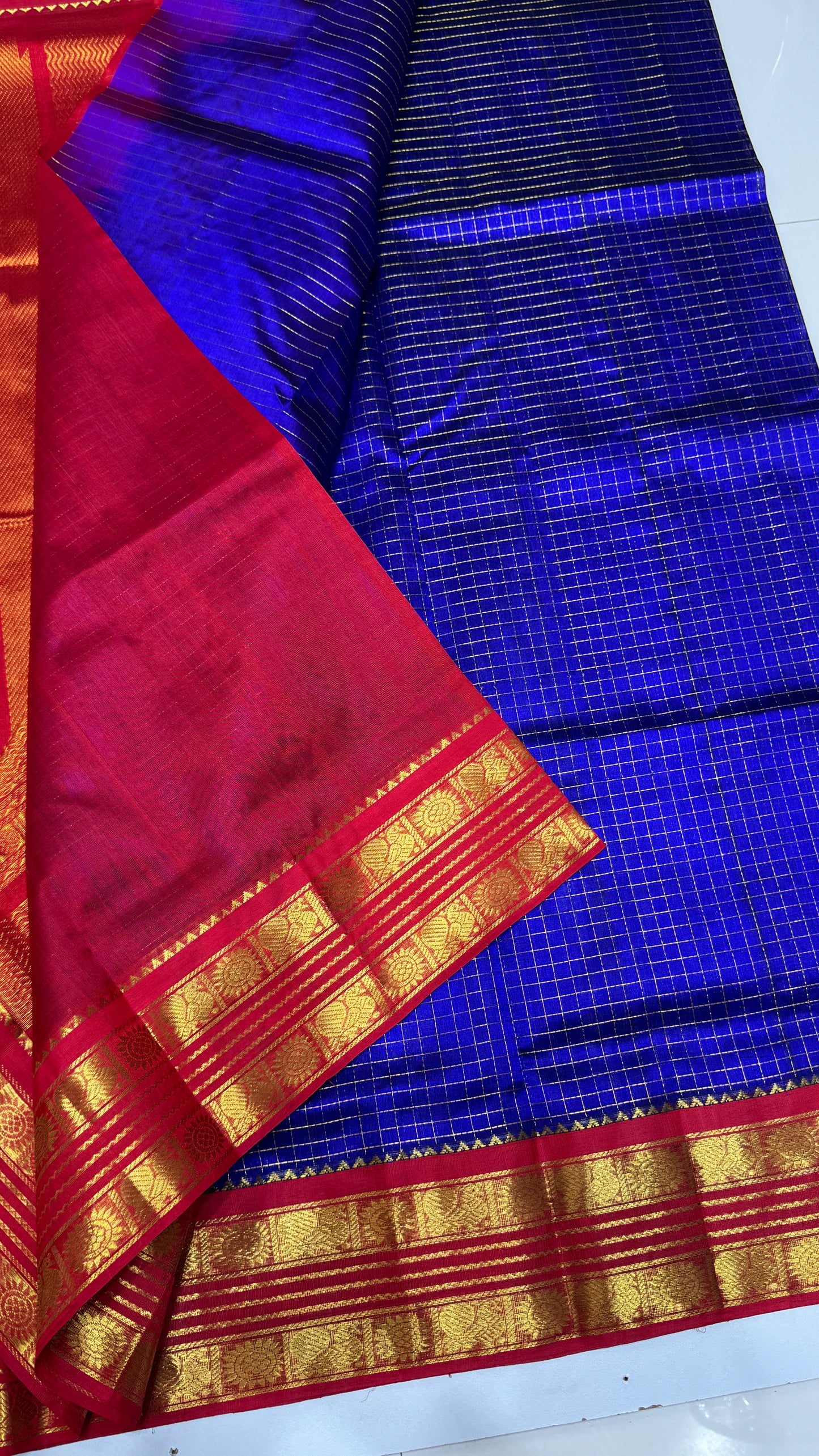 Zari Checks Pure Silk Cotton Saree with Korvai Border