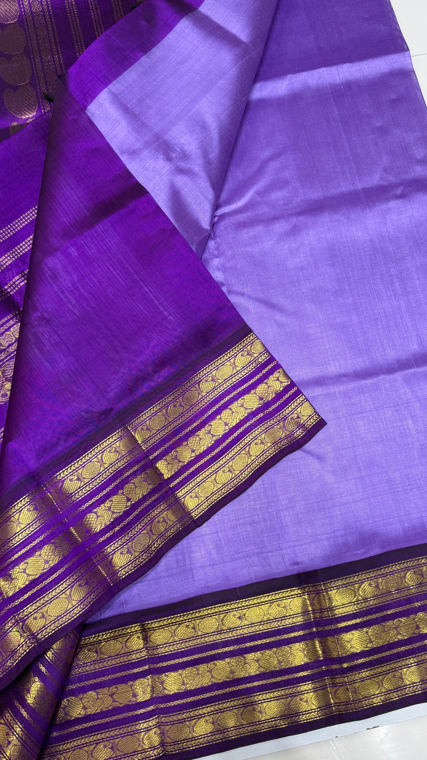 Plain Pure Silk Cotton Saree with Korvai Border