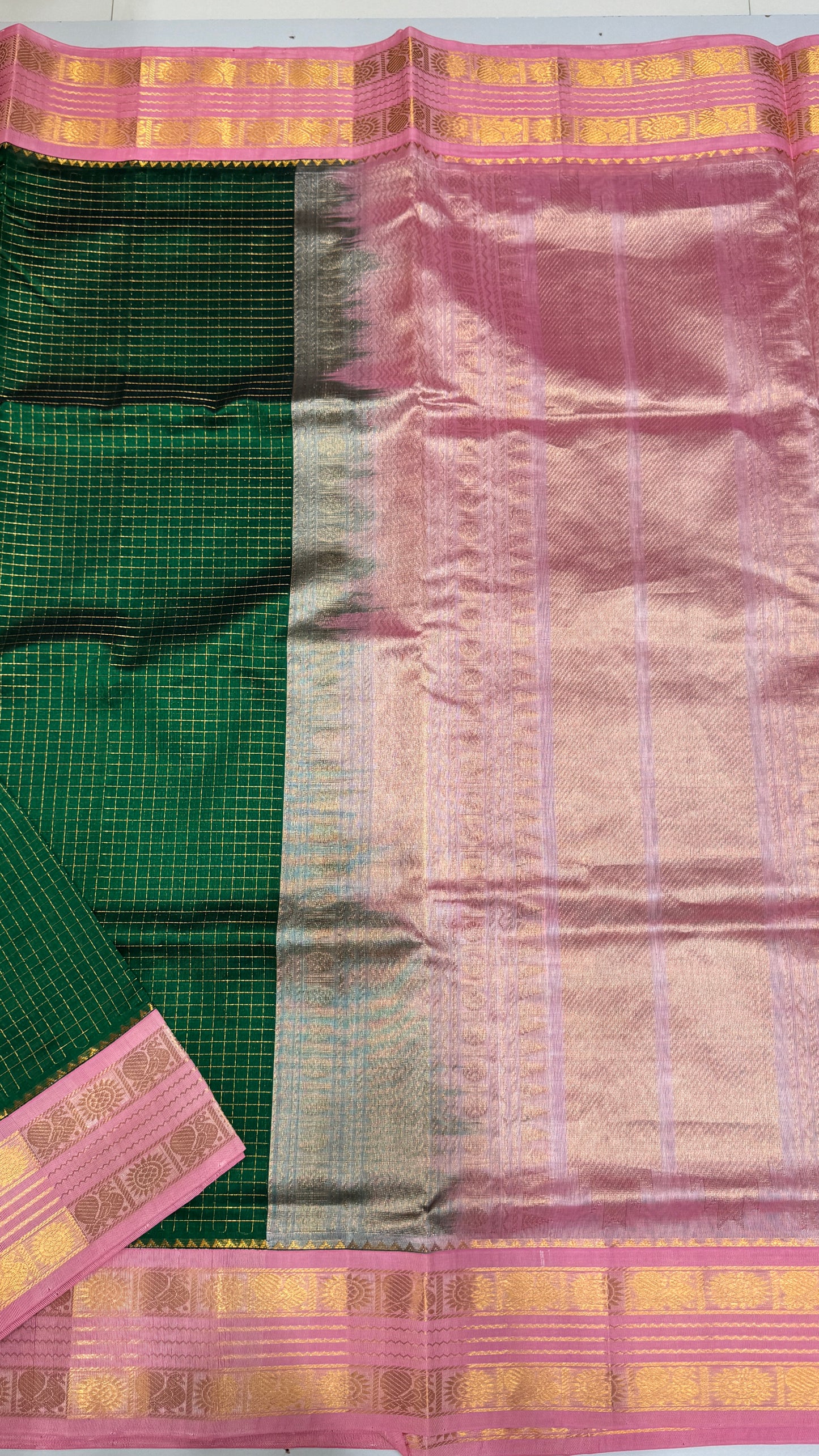 Zari Checks Pure Silk Cotton Saree with Korvai Border